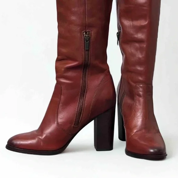 FRYE Corinne Over The Knee Leather Heeled Boots Size 8 Cognac Brown - Picture 4 of 13